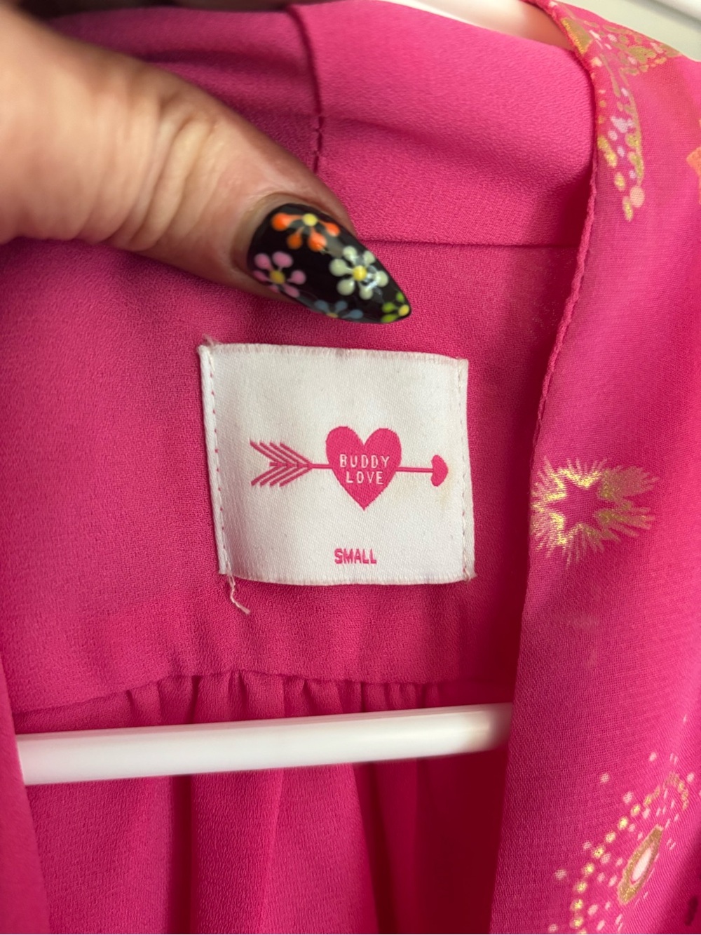 Buddy Love Hot Pink Wrap Dress/romper with Gold Star & Sun Print - Picture 2 of 5